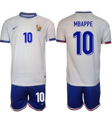Men's France #10 Mbappé White 2024-25 Away Soccer Jersey Suit