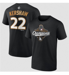 Men's Los Angeles Dodgers #22 Clayton Kershaw Black 2025 World Series Champions Name & Number T-Shirt