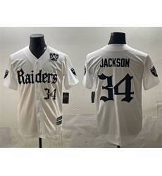 Men's Las Vegas Raiders #34 Bo Jackson White 'Gothic Sin City Shadows Edition' With 65th Anniversary Vapor Limited Stitched Baseball Jersey