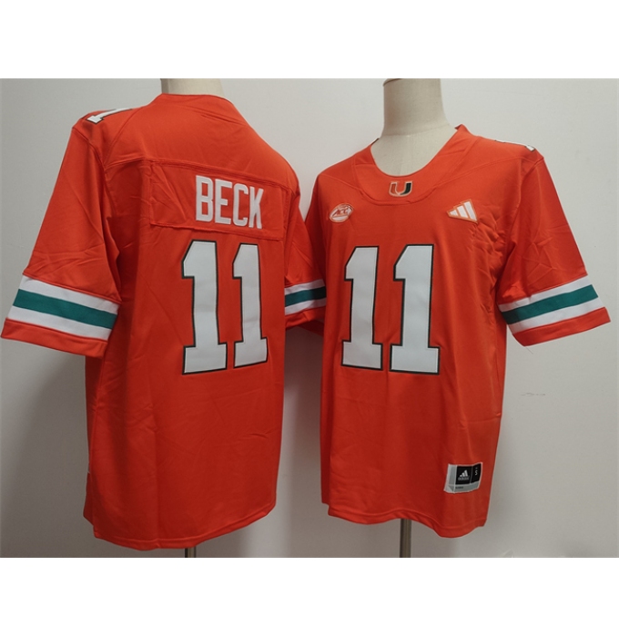 Men's Miami Hurricanes #11 Carson Beck Orange Stitched Football Jersey