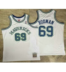 Men's Dallas Mavericks #69 Dennis Rodman White AU Throwback Jersey