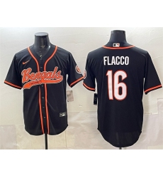 Men's Cincinnati Bengals #16 Joe Flacco Black With Cool Base Stitched Baseball Jersey
