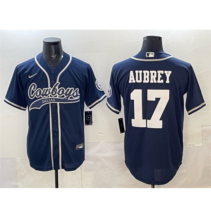 Men's Dallas Cowboys #17 Brandon Aubrey Navy Cool Base Stitched Baseball Jersey