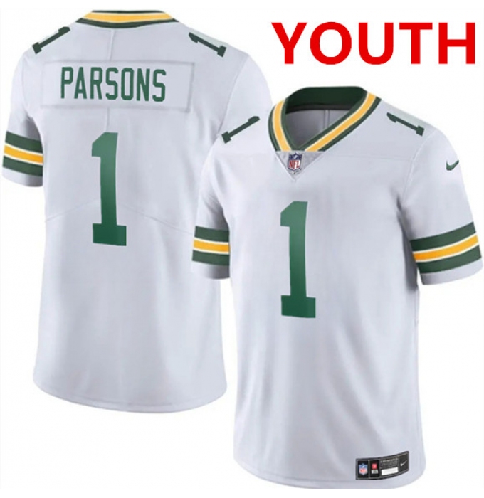Youth Green Bay Packers #1 Micah Parsons White 2025 Vapor Untouchable Limited Football Stitched Jersey