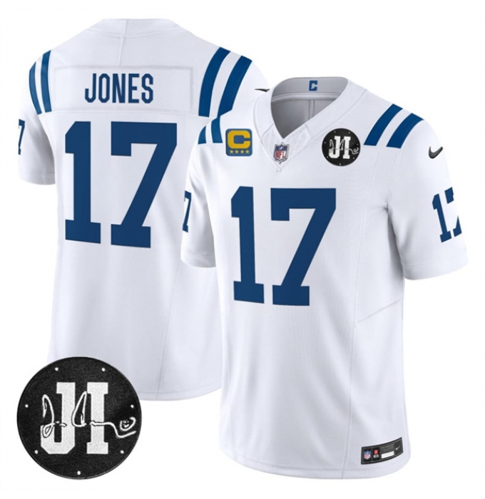Men's Indianapolis Colts #17 Daniel Jones White 2025 F.U.S.E. With 4-Star C And Jim Irsay Vapor Limited Football Stitched Jersey