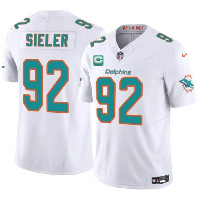 Men's Miami Dolphins #92 Zach Sieler White 2025 F.U.S.E. With 2-Star C Vapor Limited Football Stitched Jersey
