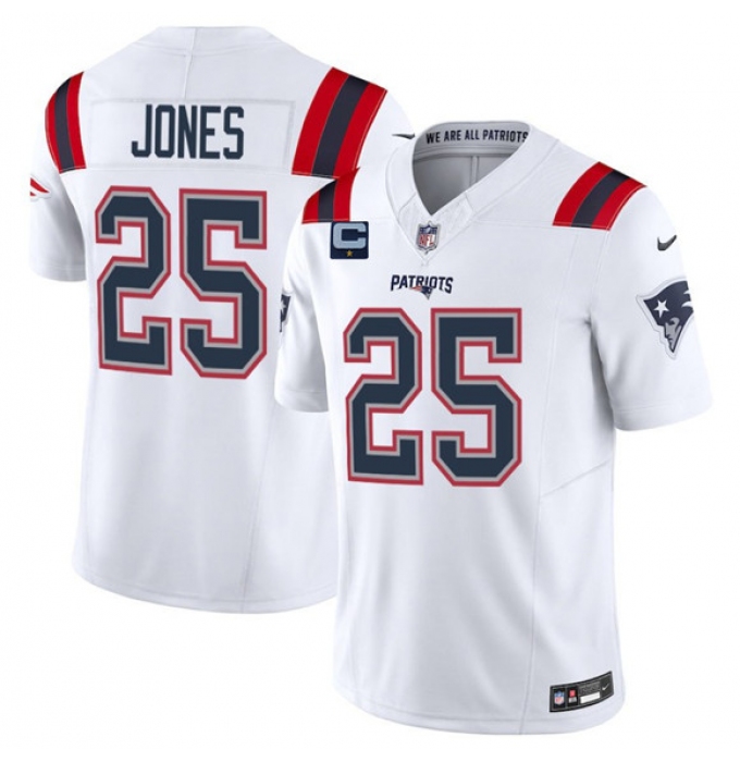 Men's New England Patriots #25 Marcus Jones White 2025 F.U.S.E. With 1-Star C Vapor Limited Stitched Jersey