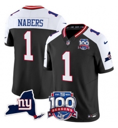 Men's New York Giants 1 Malik Nabers Black 2024 F U S E 100th Season And State Vapor Limited Alternate Stitched Football Jersey