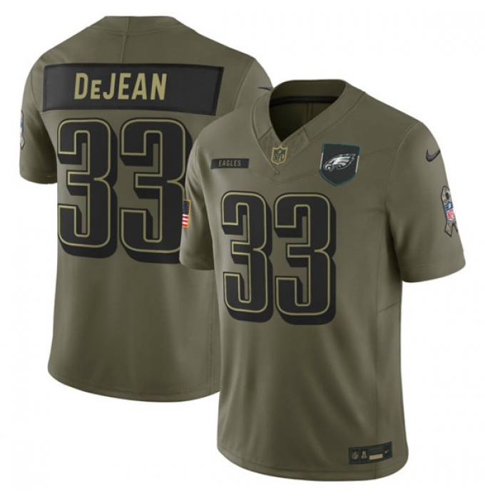 Men's Philadelphia Eagles #33 Cooper DeJean Olive 2025 Salute to Service Limited Football Stitched Jersey