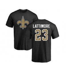 Football New Orleans Saints #23 Marshon Lattimore Black Name & Number Logo T-Shirt
