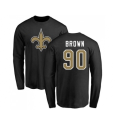 Football New Orleans Saints #90 Malcom Brown Black Name & Number Logo Long Sleeve T-Shirt