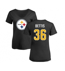 Football Women's Pittsburgh Steelers #36 Jerome Bettis Black Name & Number Logo Slim Fit T-Shirt