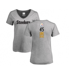 Football Women's Pittsburgh Steelers #45 Roosevelt Nix Ash Backer V-Neck T-Shirt