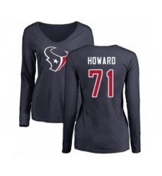 Football Women's Houston Texans #71 Tytus Howard Navy Blue Name & Number Logo Long Sleeve T-Shirt