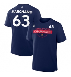 Men's Florida Panthers #63 Brad Marchand Navy 2025 Stanley Cup Champions Pro Name & Number T-Shirt
