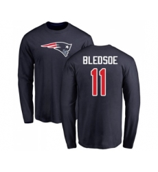 Football New England Patriots #11 Drew Bledsoe Navy Blue Name & Number Logo Long Sleeve T-Shirt
