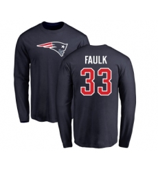 Football New England Patriots #33 Kevin Faulk Navy Blue Name & Number Logo Long Sleeve T-Shirt