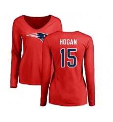 Football Women's New England Patriots #15 Chris Hogan Red Name & Number Logo Slim Fit Long Sleeve T-Shirt