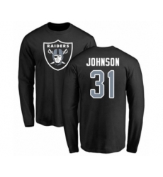 Football Oakland Raiders #31 Isaiah Johnson Black Name & Number Logo Long Sleeve T-Shirt