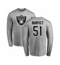 Football Oakland Raiders #51 Vontaze Burfict Ash Name & Number Logo Long Sleeve T-Shirt