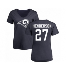 Football Women's Los Angeles Rams #27 Darrell Henderson Navy Blue Name & Number Logo Slim Fit T-Shirt