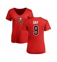 Football Women's Tampa Bay Buccaneers #9 Matt Gay Red Name & Number Logo T-Shirt