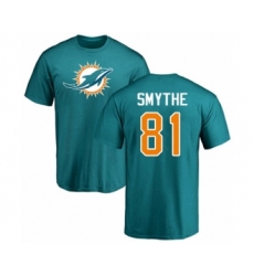 Football Miami Dolphins #81 Durham Smythe Aqua Green Name & Number Logo T-Shirt