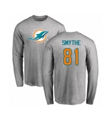 Football Miami Dolphins #81 Durham Smythe Ash Name & Number Logo Long Sleeve T-Shirt