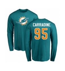 Football Miami Dolphins #95 Tank Carradine Aqua Green Name & Number Logo Long Sleeve T-Shirt