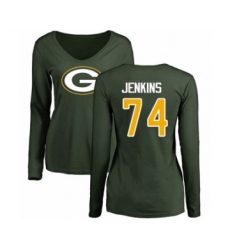 Football Women's Green Bay Packers #74 Elgton Jenkins Green Name & Number Logo Long Sleeve T-Shirt
