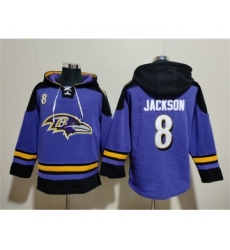 Men's Baltimore Ravens #8 Lamar Jackson Ageless Must-Have Lace-Up Pullover Hoodie