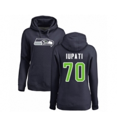 Football Women's Seattle Seahawks #70 Mike Iupati Navy Blue Name & Number Logo Pullover Hoodie
