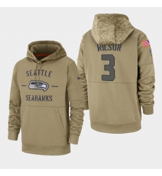 Men's Seattle Seahawks #3 Russell Wilson 2019 Salute to Service Sideline Therma Pullover Hoodie - Tan