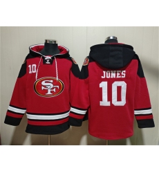 Men's San Francisco 49ers #10 Mac Jones Red Black Ageless Must-Have Lace-Up Pullover Hoodie