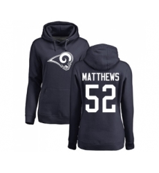 Football Women's Los Angeles Rams #52 Clay Matthews Navy Blue Name & Number Logo Pullover Hoodie