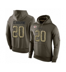Football Men's Kansas City Chiefs #20 Morris Claiborne Green Salute To Service Pullover Hoodie