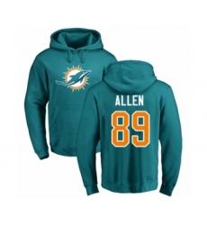 Football Miami Dolphins #89 Dwayne Allen Aqua Green Name & Number Logo Pullover Hoodie