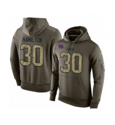 Football Men's New York Giants #30 Antonio Hamilton Green Salute To Service Pullover Hoodie