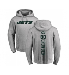 Football New York Jets #80 Jamison Crowder Ash Backer Pullover Hoodie
