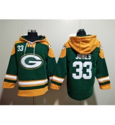 Men's Green Bay Packers #33 Aaron Jones Green Lace-Up Pullover Hoodie