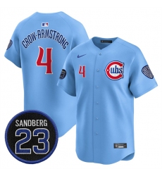 Men's Chicago Cubs #4 Pete Crow-Armstrong Blue 'Ryne Sandberg Tribute' Vapor Limited V2 Stitched Baseball Jersey