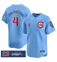 Men's Chicago Cubs #4 Pete Crow-Armstrong Blue 'Ryne Sandberg Tribute' Vapor Limited V3 Stitched Baseball Jersey