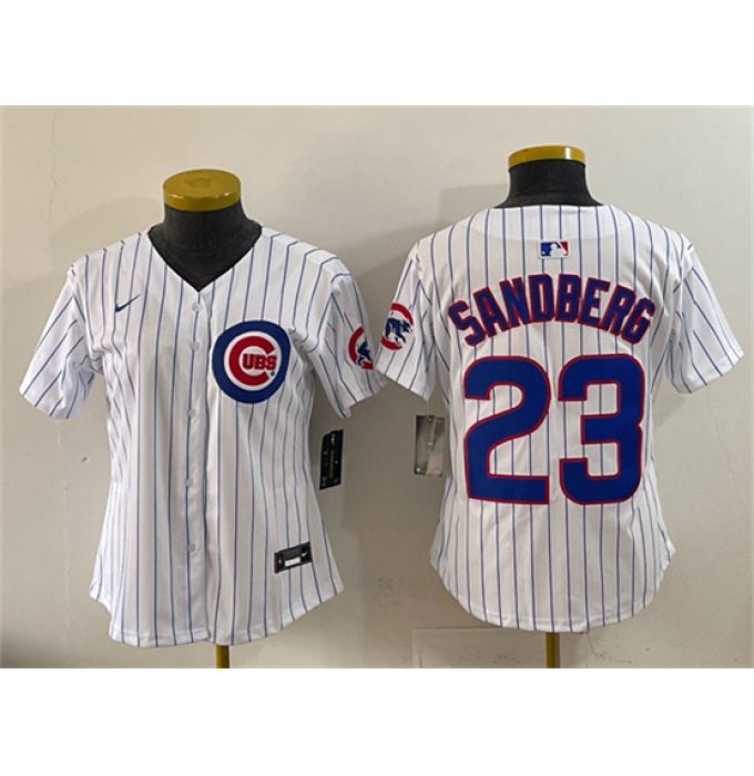 Women's Chicago Cubs #23 Ryne Sandberg White Home Limited Stitched Jersey