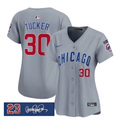 Women's Chicago Cubs #30 Kyle Tucker Gray 'Ryne Sandberg Tribute' Vapor Limited V3 Stitched Baseball Jersey(Run Small)