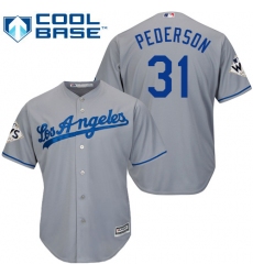Men's Majestic Los Angeles Dodgers #31 Joc Pederson Replica Grey Road 2017 World Series Bound Cool Base MLB Jersey