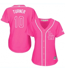 Women's Majestic Los Angeles Dodgers #10 Justin Turner Authentic Pink Fashion Cool Base MLB Jersey