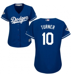 Women's Majestic Los Angeles Dodgers #10 Justin Turner Authentic Royal Blue Alternate 2017 World Series Bound Cool Base MLB Jersey