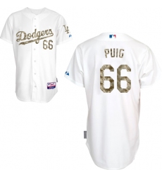 Men's Majestic Los Angeles Dodgers #66 Yasiel Puig Replica White USMC Cool Base MLB Jersey