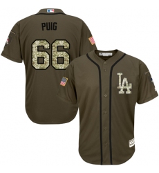 Youth Majestic Los Angeles Dodgers #66 Yasiel Puig Replica Green Salute to Service MLB Jersey
