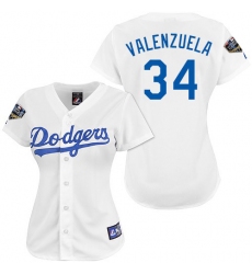 Women's Majestic Los Angeles Dodgers #34 Fernando Valenzuela Authentic White 2018 World Series MLB Jersey